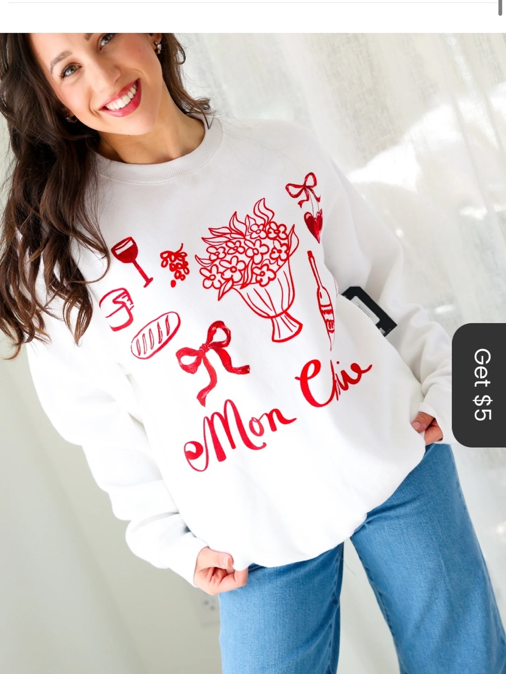 NWT Show Me Your Mumu Stanley White 'Mon Chic' Graphic Sweatshirt Valentine’s M